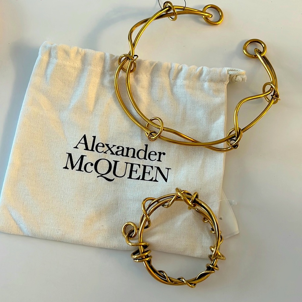 Alexander McQueen Necklace and Bracelet Set Wire Brass